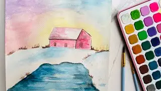 How to draw winter&rsquo;s house #art #painting #viral #drawing #watercolor #video #ideas #draw 