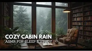 COZY Cabin Rain ASMR for SLEEP & STUDY: Relaxing Window View of Forest Storm, Bookstore Ambience