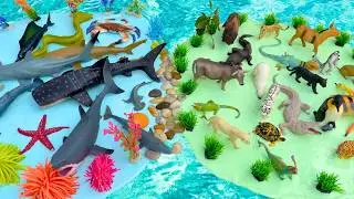 Two Worlds Ocean and Land Animals In Slime | Sharks, Crocodiles Toys Diorama for kids