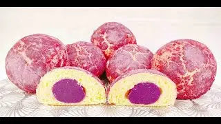Purple Potato Mushroom Bread - Stunningly beautiful!  homemade filling, easy hand-kneaded recipe.