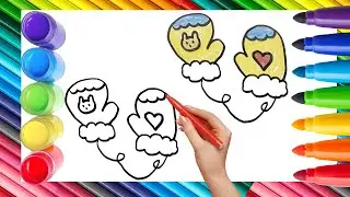 How To Draw cute Winter Mittens Drawing, Painting & Coloring For Kids and Toddlers_ Child Art 🐋🌈🎨
