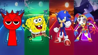 Sprunki VS Spongebob VS Sonic VS Pomni - TILES HOP HEROES 100K