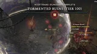 T100 Nightmare Dungeon Speedrun: Tormented Ruins // Bone Spear Necro D4 S2
