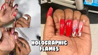 Red V French Tip With Holographic Flame Nails | Polygel Nail Tutorial For Beginners