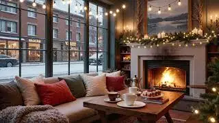 Cozy Winter Coffee Shop Ambience ☕🧣  Relaxing Piano Music & Fireplace Sounds for Study, Work & Relax