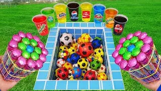 Football VS Coca Cola of Fanta vs Popular Sodas! Colorful Sugars Pepsi Pepsi And Mentos İn The Pool