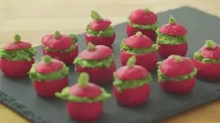 Xanthe Clay's radish canapes filled with pea guacamole