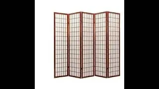 Asia Direct 566-5 World menagerie 5 panel rice paper center cherry finish room divider shoji screen