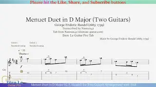 Menuet Duet in D Major (G. F. Handel) for Two Guitars Arrangement with TAB