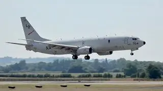 Boeing P-8A Poseidon 737-8FV US NAVY arrival at RNAS Yeovilton Air Day 2018
