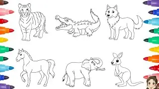 Easy Animals Drawing For Kids 🐎 Easy Drawing & Coloring Tutorial | Tiger, Elephant, Wolf & More