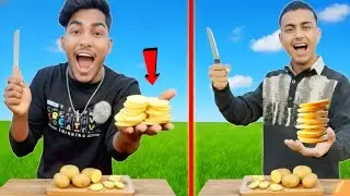 Cutting Challenge With Potato 🍠 l कौन सबसे ज्यादा पिसेस काट पाएगा ❓l Mr Zone 