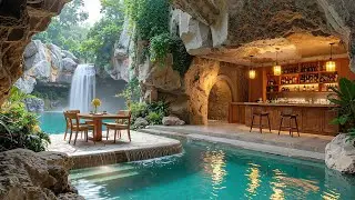 Tranquil Jazz in a Hidden Waterfall Bar 🎷Chill Jazz & Gentle Water Flow for Total Relaxation