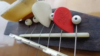 DIY guitar fun - bone acoustic guitar bridge & bone plectrum guitar pick