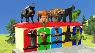 Long Slide Game With Cow Elephant Gorilla Hippopotamus Tiger - 3d Animal Game - Funny 3d Animals