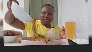 Asmr mukbang  oatmeal  fufu  with ogbono soup