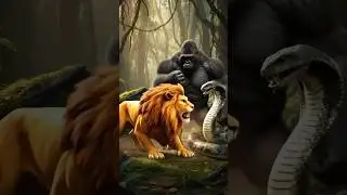 epic showdown unexpected alliance kong lion vs giant snake #kingkong #lionking #titanoboa #daichien