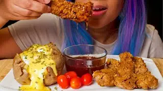 HOT HONEY CHICKEN TENDERS & AIR-FRY BAKED POTATOE | ASMR COOKING & EATING SOUNDS
