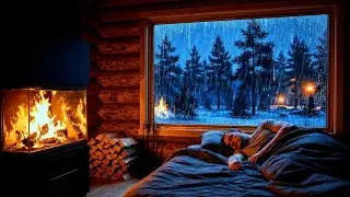 Cozy Rain Ambience in a Forest Wooden Cabin | Rainy Night & Fireplace Comfort
