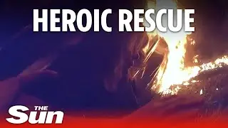 Georgia police officer saves trapped woman after vehicle burst into flames