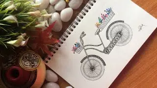 How to draw zentangle art for beginners ||Bicycle zentangle art ||flower basket ||step by step