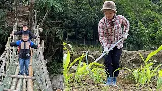 single mother living in the countryside raising children, growing corn and building a farm. 