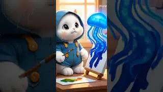 Cute white kitten rides jellyfish #cat ai #cartoon #animation #cute #funny
