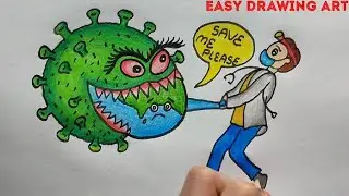corona virus drawing || how to draw Save earth from corona virus