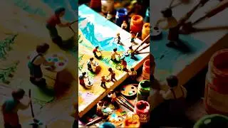 🧵🖍️✨ Mini Artists on Duty! | 🧑&zwj;🎨🪣 Watch Tiny Painters Create Colorful Magic 🎨🏗️🖌️🌈 #shorts #painting