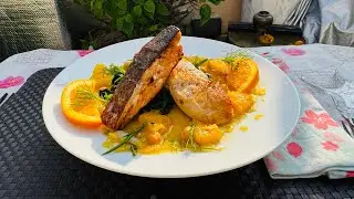 Quick & delicious Pan fried salmon fillets with orange butter sauce/ 香煎三文魚，配牛油橙汁醬