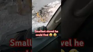 My dude found smallest shovel he could find 😆 🤣 clearing snow in style #snowremoval #tractor #tlb