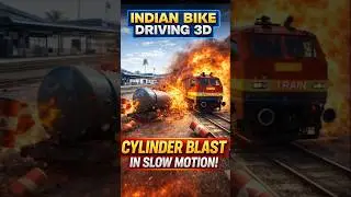 😱 Cylinder Blast Slow Motion Train Crash | Indian Bike Driving 3D #gaming #train #games #gameplay