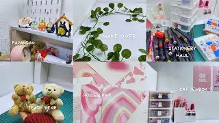 room makeover 🕰️ : unboxing haul dekorasi, poster pink, stationery , organize 🧸simpel🌿