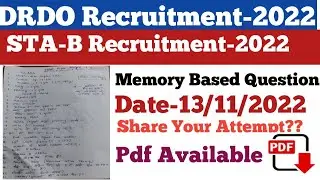 DRDO STA-B Today Paper Analysis||DRDO Paper Analysis||Memory Based Questions||DRDO Full Paper Pdf
