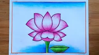 How To Draw Lotus Flower Easy/National Flower Drawing And Colouring/Lotus Flower With Leaf Drawing 
