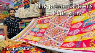 Plain suits with printed silk shawls/fancy items/buy online for women/all over pakistan
