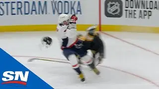 Alexander Ovechkin Sends Brad Marchand Flying With Massive Crunch