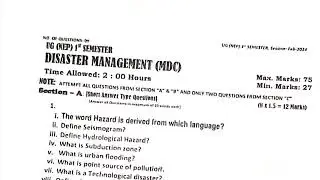 3rd semester Disaster management (MD) paper kashmir university 3rd semester disaster management MD