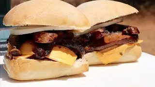 Mushroom Burger no recipe with a skillet