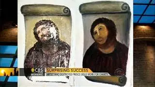 Woman who botched Spanish fresco sells original art