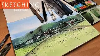 Create Stunning Landscape Art with Watercolor and Various Sketch Pens