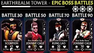 MK Mobile. Beating Earthrealm Tower Bosses. Johnny Cage Brutality is EPIC!