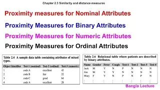 Proximity Measures for Nominal, Ordinal, Numeric & Binary Attributes | Data Mining | Bangla Lecture