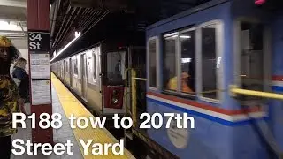 ⁴ᴷ R188 Set 7441-7445 being towed to 207th Street Yard