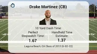 Drake Martinez (DB) 1.37 Handheld Estimate, 1.67 Perfect Stopwatch Time, 10 Yard Dash CERTIFIED