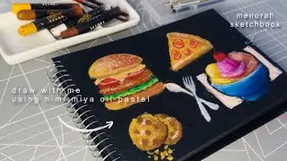 &bull; draw with me &bull; - testing miya oil pastels on black sketchbook | Food illustration &bull;^^&bull; no music