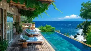 Morning jazz by a tropical beach &ndash; upbeat bossa nova melodies with the sound of ocean waves