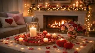 Cozy Valentine&rsquo;s Day Living Room Wallpaper &ndash; Romantic Fireplace & Candlelight Scene