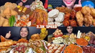 ASMR: Eating street food eating challenge 😍😋 noodles momos pani puri samosa Mukbang