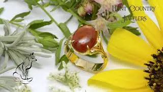 Red Jadeite Ring on 18K Yellow Gold